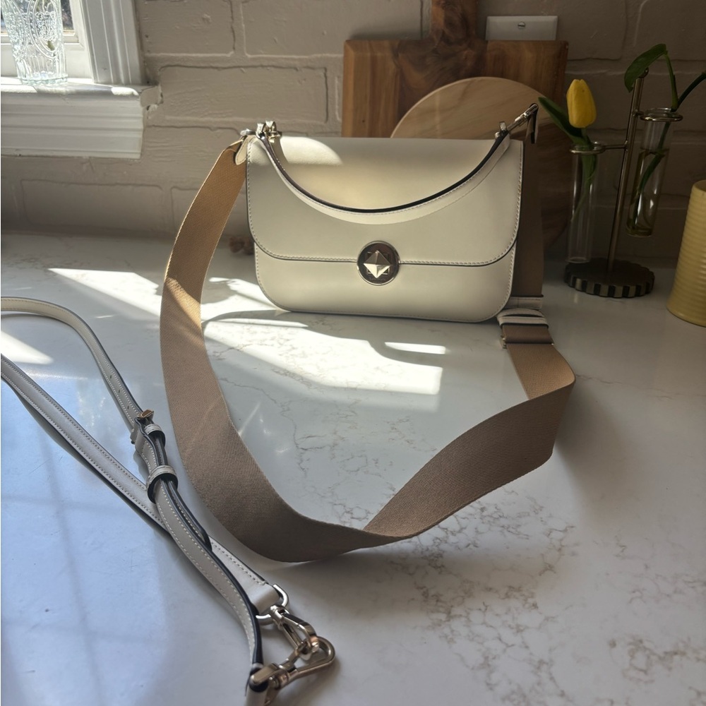 Kate Spade Cream and Tan Crossbody Bag with Flap Closure